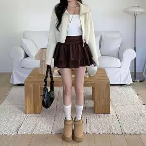 [하프클럽/]여성 캉캉 플레어 코듀로이 미니 스커트