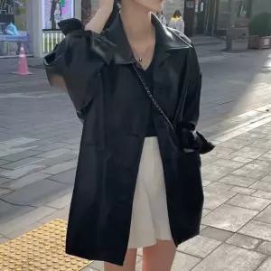후스토리 오버핏 캐주얼 하프 레더 롱 자켓 dEZ2+5rGz