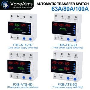 VaneAims 220V 듀얼 파워 ATS 자동 전환 스위치 63A 100A 과전압 저전압 보호기 3상 전력 PV 태양광 위상