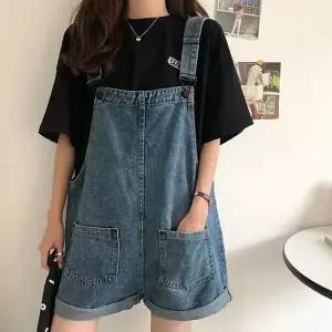 [하프클럽/]여성 멜빵 청반바지 롤업 점프수트 멜빵바지 꾸안꾸