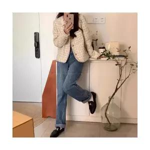 여자 가을 코트 하프 프렌치 쇼트 우븐 트위드 상의 BE3