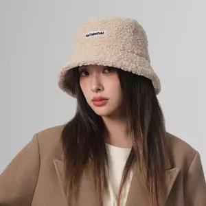 /신상오픈런 여성용 겨울 양털 버킷햇 레터링 벙거지 모자