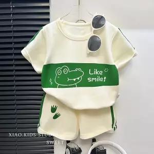 세트 어머니 옷 소년 티셔츠 반바지 2PCS 짧은 소매 의류 정장 스트라이프