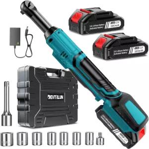 21V 전기 래칫 렌치 세트 60FTLBS 80Nm 확장 무선 2 20Ah 배터리 38 400RPM 가변 속도 파워 드라이버 7