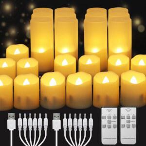 타이머 리모컨이 있는 충전식 USB 티라이트 양초 전기 충전 LED 크리스마스 케이블이