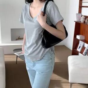 [라일리여성의류] Rly 데일리 여성 반팔 티셔츠 면스판 루즈핏 브이넥