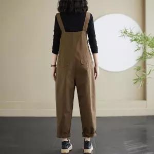바지 여사친 캐주얼 와이드 통통 멜빵 솔리드 핏 OP1