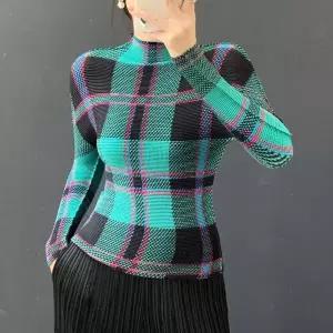 플라라 (88까지)플리츠체크하이넥블라우스