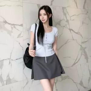 [옷자락] 여성 페미닌 무드 리본 반팔 니트 데일리룩