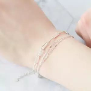 얇 레이어드 베이직 뱀줄 Silver 링크 두줄 여름 팔찌 HWB81DB1