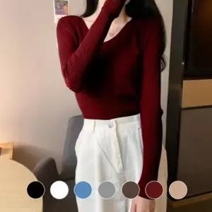 데일리 브이넥 니트 긴팔 기본 티 가을 골지 쫄티 이너