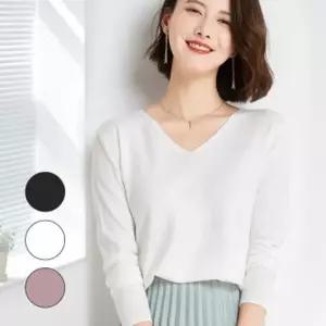 여성 상의 브이넥 니트 무지티 이너 가을 블랙 화이트 긴팔