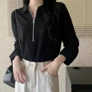 오피스룩 롱슬리브 베이직한 집업 데일리 슬림핏 카라 티셔츠 패션 단정한 레이어드