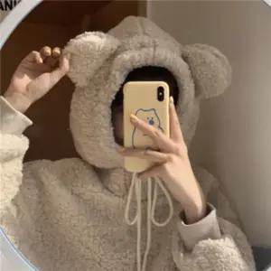 꾸안꾸 데일리 겨울 뽀글이 후드티 포근 곰돌이귀 러블리