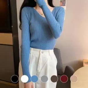 여자 여성 가을 크롭 V넥 울니트 니트 슬림핏 브이넥 이너 티셔츠 스판 니트티 골지