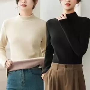 여자 여성 여성목티 긴팔 폴라티 기모 폴라 플리스 폴리스 티셔츠 안감 모크넥 하프넥