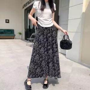 봄 가을 시원한 여름 스커트 체형커버 찰랑 A라인 밴딩 롱스커트 유니크 롱치마 블랙