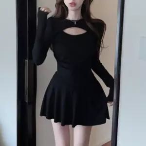 립 투피스 원피스같은 블랙 여성스러운 미니원피스 하객룩 라인 포인트 세트 핏좋은