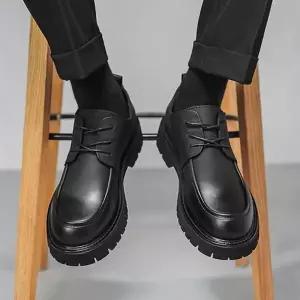 남성 블랙 가죽 로퍼 더비슈즈 플랫폼 캐주얼 정장 슈즈