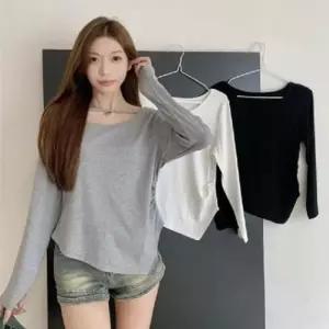 면티셔츠 캐주얼 언발 스트링 스판 데일리 긴팔 셔링 티셔츠