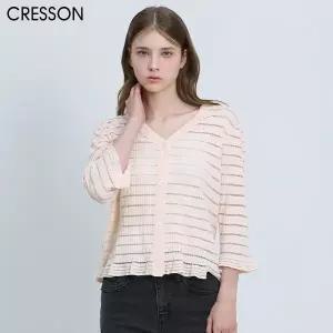 [크레송(CRESSON)] 페미닌 8부소매 시스루 브이넥 가디건 (택가격: 178000원)