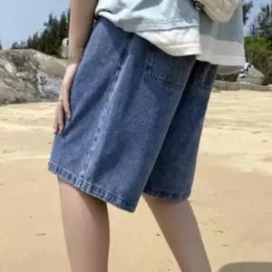 데님 청 데님팬츠 반바지 남녀공용 와이드 밴딩 5부