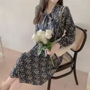 여자 플라워 드레스 쉬폰 러플 프릴 롱 꽃무늬 원피스