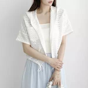 [옷자락] 여자 여름아우터 펀칭 시스루 반팔후드 버튼 가디건