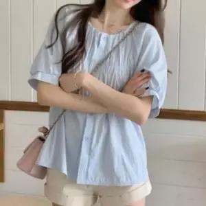 여성 데일리룩 여성반팔셔츠 여자반팔셔츠 여름 블라우스 셔츠 노카라 플레어핏 시원