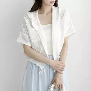 [신세계라이브쇼핑][옷자락] 여자 여름아우터 펀칭 시스루 반팔후드 버튼 가디건