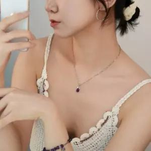 실버925 탄생석 자수정 목걸이 원석 펜던트 여성용 패션 목걸이