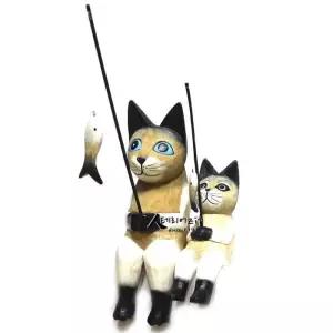 [룽스_63]샴 낚시부자 고양이 생일선물 미니어쳐 목각인형