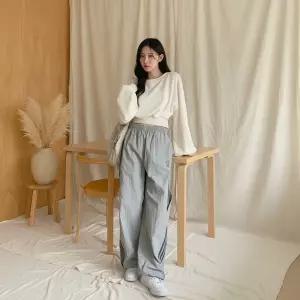 여성 오프숄더 크롭 골지 퍼프 맨투맨 판초 망토