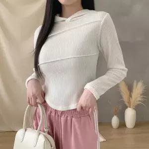 [옷자락] 여성 골지 라운드넥 절개 후드티 후디