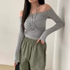 [옷자락] 여성 홀터넥 슬림핏 이중 티셔츠 남방