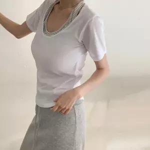 [옷자락] 여성 스트라이프 홀터넥 레이어드 티셔츠