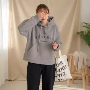 [옷자락]여성 울 루즈핏 레터링 후드티 반지 후디 와이드
