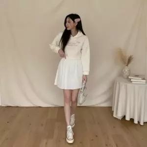 [옷자락]여성 러블리 레터 자수 크롭 후드티 후디