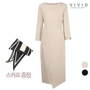 VIVID 여성 스카프증정 심플라인 정장 원피스