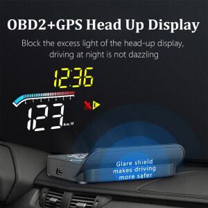 헤드업디스플레이 HUD 디스플레이 자동 OBD2 유리 M17 OBD GPS 알람 듀얼 차량용 전자 수온