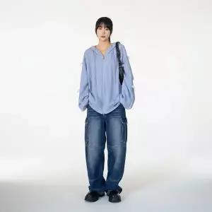 |KHJ6F12|여성 리본 디테일 투라인 골지 오버사이즈 후드 집업