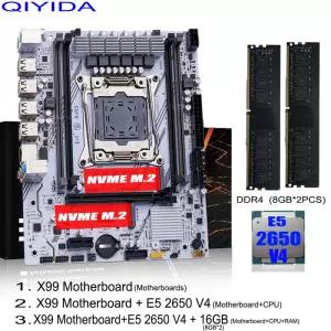 QIYIDA X99 마더보드 세트 키트 Xeon LGA2011-3 E5 2650 V4 2pcs*8gb=16GB DDR4 RAM USB PCI 3.0 NVME M.2