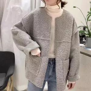 양털점퍼 아우터 노카라 노버튼 양털 가디건 자켓 RGc86XVN