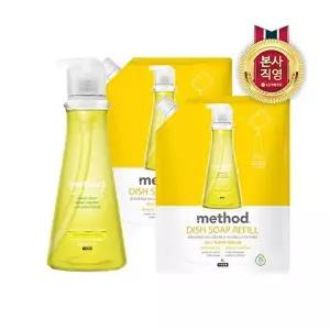 [LG생활건강]메소드 주방세제 532ml 용기 + 1L 리필 x 2개(레몬민트)
