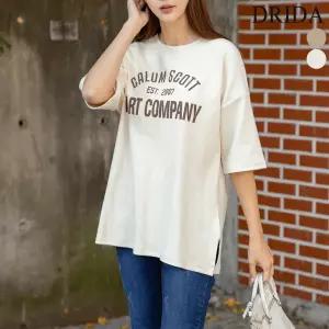 드리다 여성 겨울 피치 겉기모 레터링 박스 빅사이즈 라운드 롱 이너 티셔츠 40-50대 미시 캐주