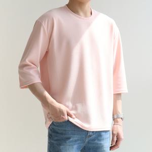 테리 오버핏 아이스 쿨 주름 제로 링클프리 라운드 7부 티셔츠 빅사이즈