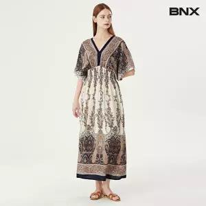 [롯데백화점]비엔엑스 레트로 패턴 스모크 밴딩 맥시 원피스 (BT2OP027L0)