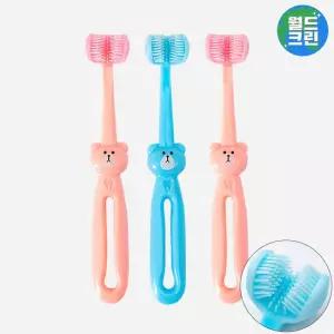 월드크린 3D 실리콘 애견 칫솔 3p 치석 제거 이빨 닦기