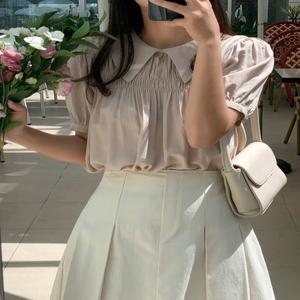 [자체제작/S-L]밀레 카라 셔링 반팔 블라우스 여름 여성 빅사이즈 데일리 데이트 출근룩