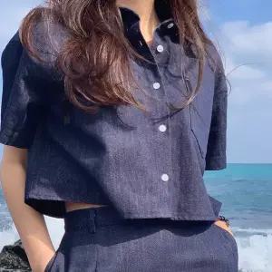 위크 논페이드 생지데님 크롭 셔츠 여름 여성 데일리룩 데이트룩